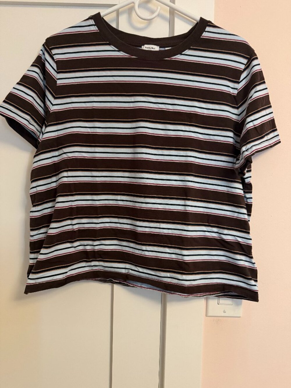 Aritzia Sunday Best Crew Neck Short Sleeve Tee Brown Blue Red XL 100% Cotton